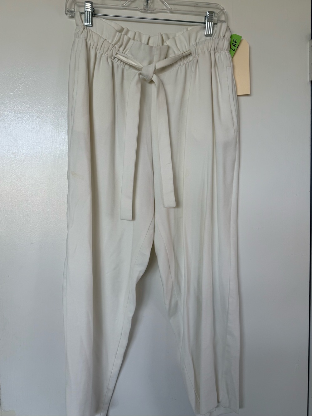 Zara Off-White Paperbag Tie Waist Trousers